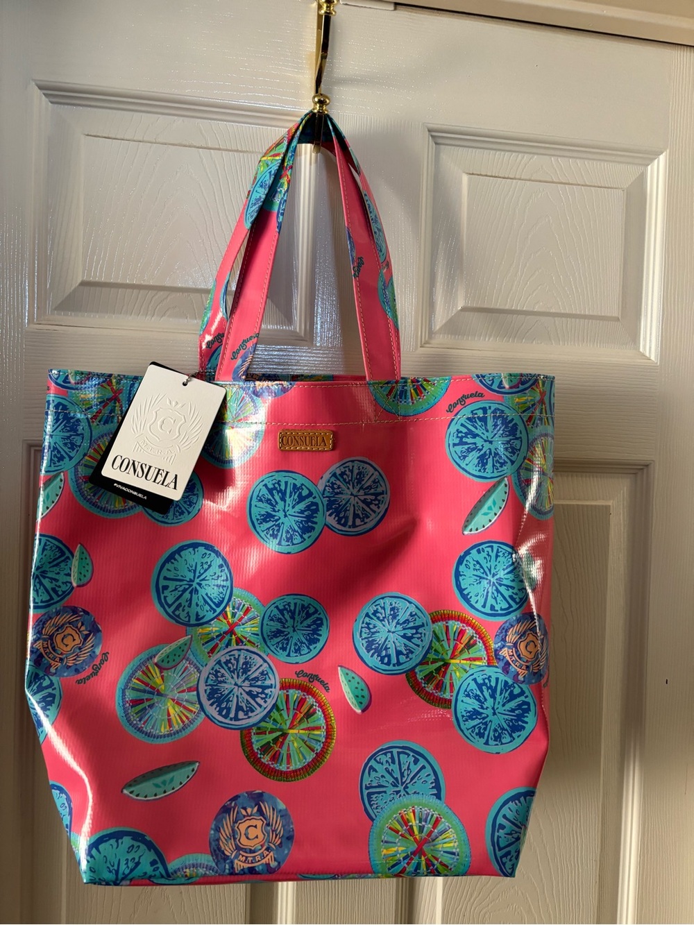 Consuela Pink Tote with Blue Citrus Print